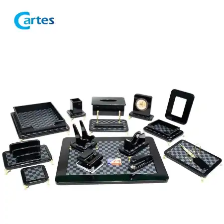تصویر محصول ست رومیزی مدیریتی 17 پارچه چوب و چرم کد 917p مشکی