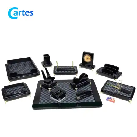 تصویر محصول ست رومیزی مدیریتی 14 پارچه چوب و چرم کد 914p