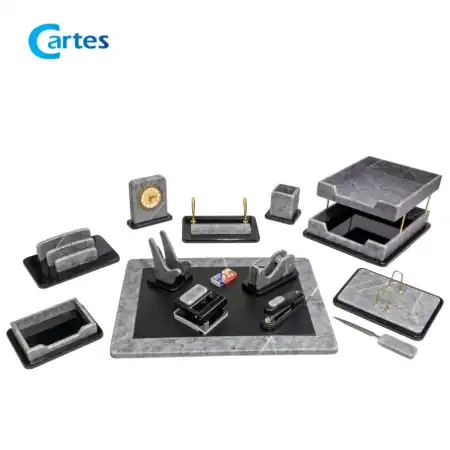 تصویر محصول ست رومیزی مدیریتی 15 پارچه لاکچری کد 315 طوسی طرح سنگ