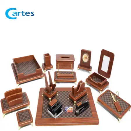 تصویر محصول ست رومیزی مدیریتی 17 پارچه چوب و چرم کد 917p قهوه ای