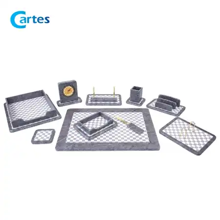 تصویر محصول ست رومیزی مدیریتی 10 پارچه چوب و چرم کد 910 طوسی