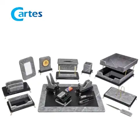تصویر محصول ست رومیزی مدیریتی 17 پارچه لاکچری کد 317p طوسی