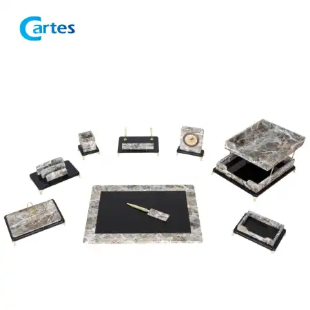 تصویر محصول ست رومیزی مدیریتی 10 پارچه تمام وکیوم کد 310p طرح سنگ روشن