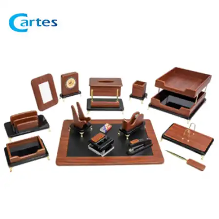 تصویر محصول ست رومیزی مدیریتی 17 پارچه لاکچری کد 317p قهوه ای