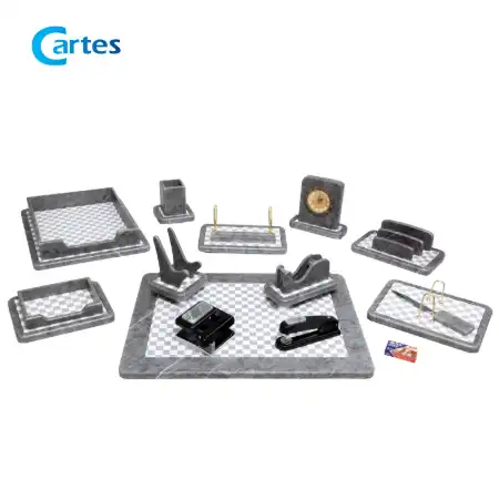 تصویر محصول ست رومیزی مدیریتی 14 پارچه چوب و چرم کد 914 طوسی