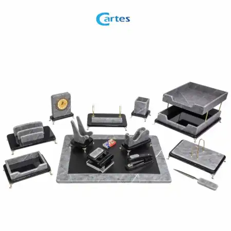تصویر محصول ست رومیزی مدیریتی 15 پارچه لاکچری کد 315p طرح سنگ