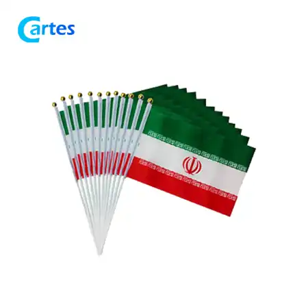 تصویر محصول پرچم دستی ایران سایز 30*20 به همراه میله بسته 100 عددی (کامل)