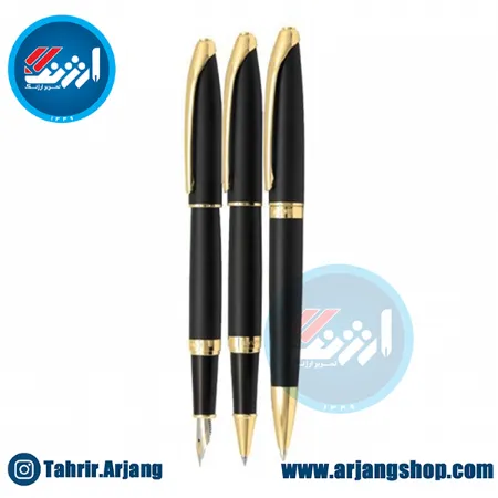 تصویر محصول ست خودکار و خودنویس و روان نویس یوروپن مدل Ring طرح مشکی مات گیره زرد